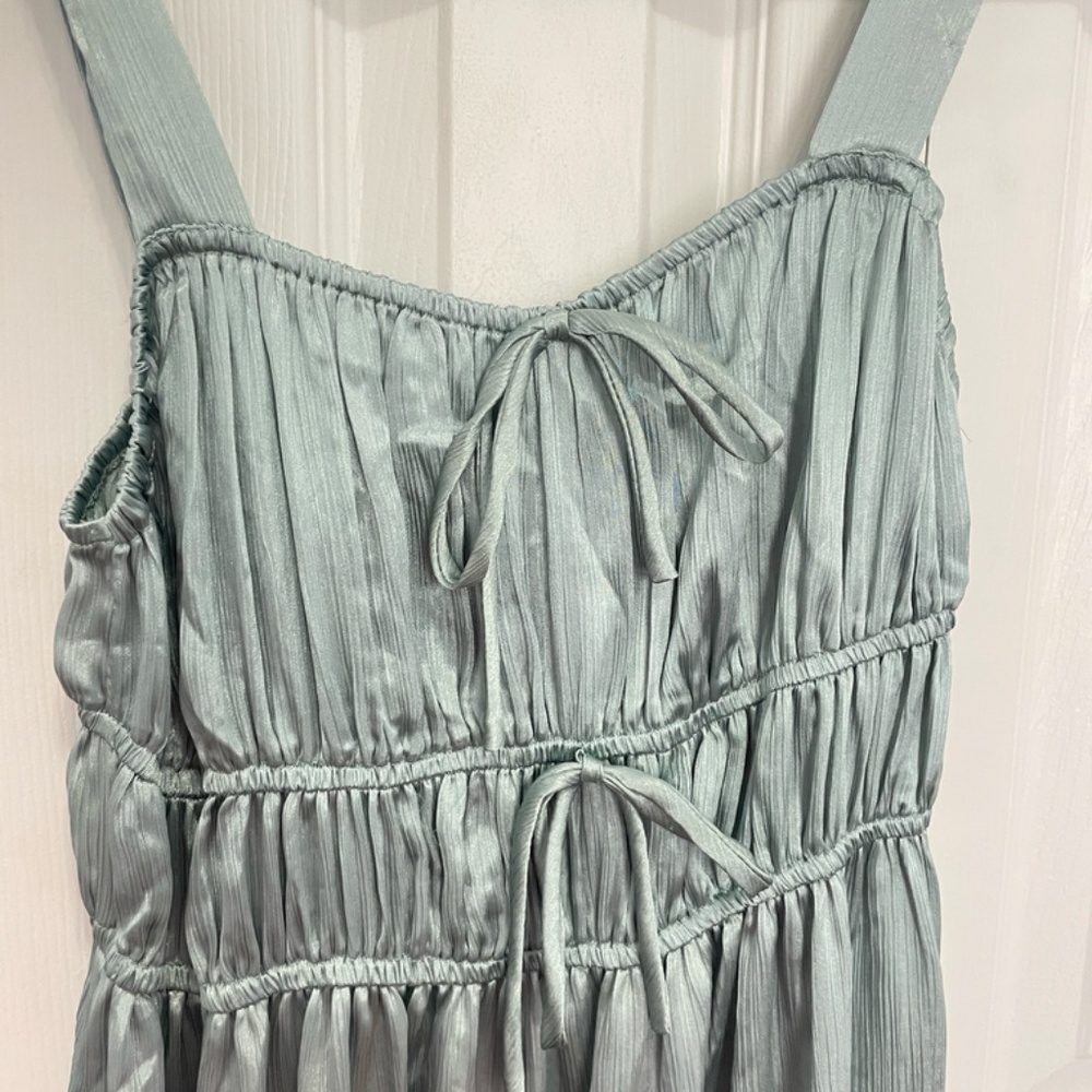 Lush seafoam green silky satin maxi dress NWT